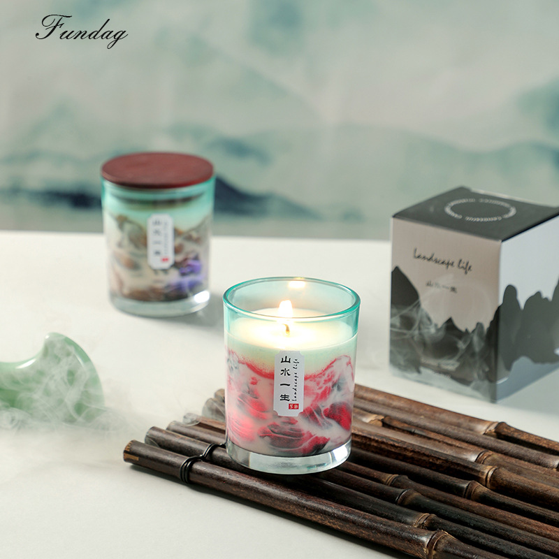 [Fangdi] Aromatherapy Candle Vintage Landscape Life Glass Plant Soy Wax Bedroom Fragrance Candle Ornaments