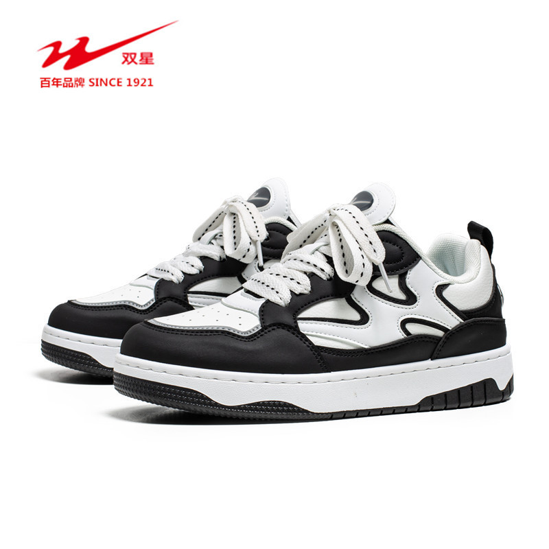双星新款面包鞋低帮系带休闲女鞋轻便时尚运动鞋厚底百搭学生板鞋