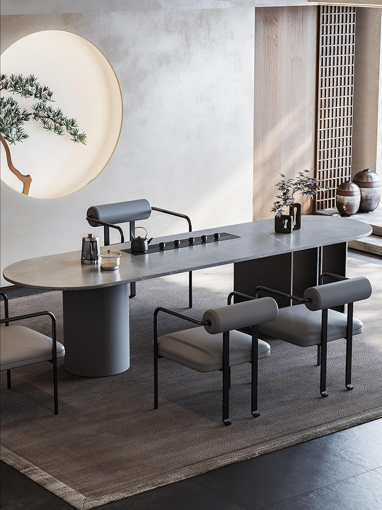 设计师高级感茶台新款岩板意式茶桌现代简约办公室茶桌椅一体组合