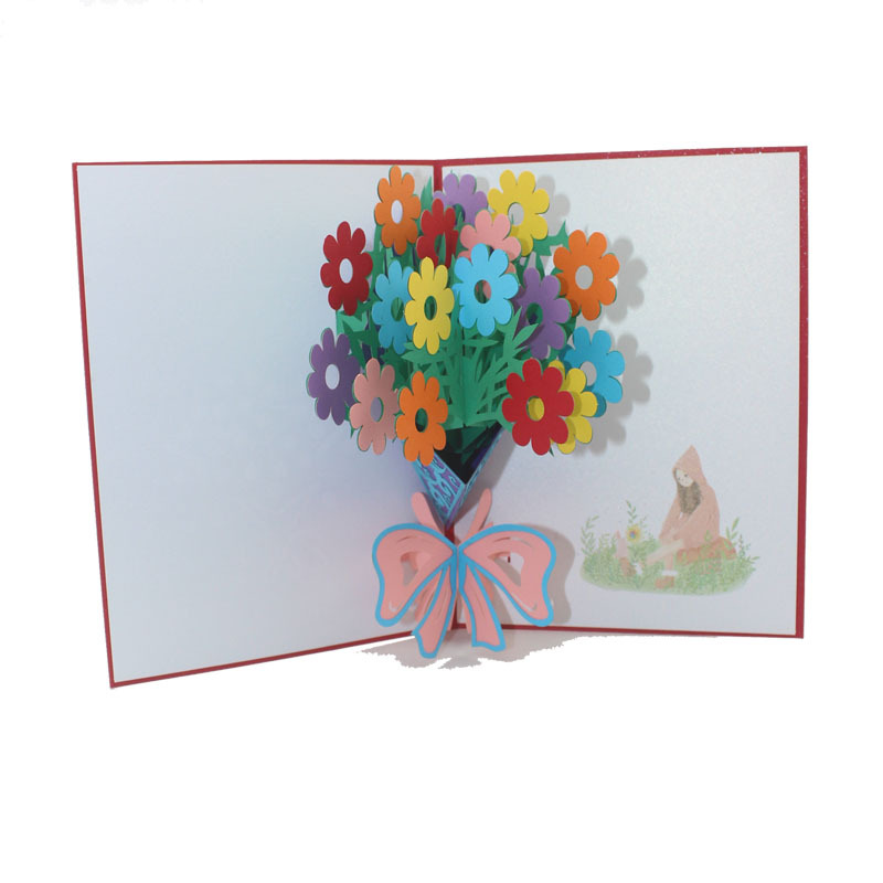 七色花3d立体贺卡生日礼物纸质工艺品摆件印刷雕刻定做工厂批发
