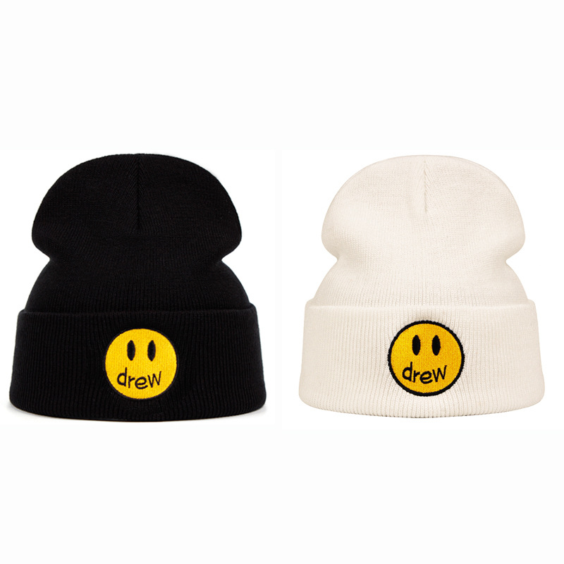 Cross-Border Autumn and Winter Smiling Face Knitted Hip Hop Hat Men's and Women's Wool Drew House Hip Hop Couples' Cap Smiling Face Beanie Hat