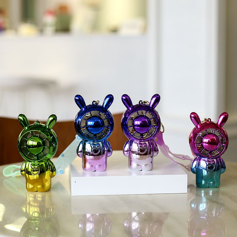 New Cool Gradient Bear Electroplating Bear Fan USB Charging Large Wind Keychain Fan Wholesale Gift