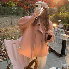 2023年秋冬粉色双面羊绒大衣女短款韩版秋冬洋气小个子羊毛呢外套