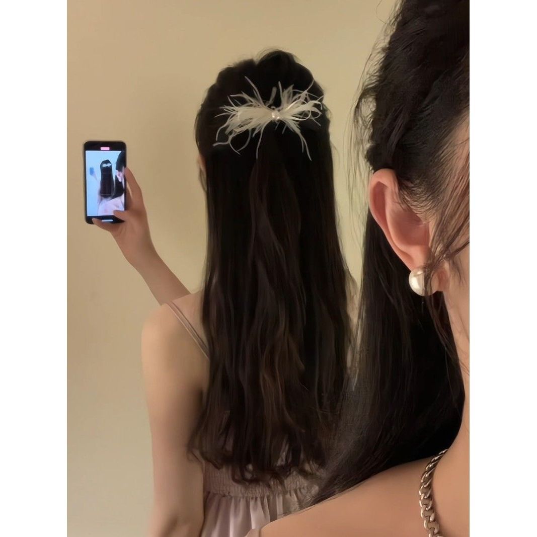 仙气珍珠羽毛发夹朦胧少女感甜美少女新款侧边夹边夹小众发饰女