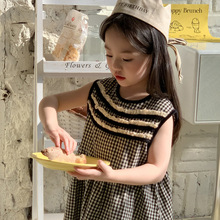 韩国女童连衣裙2024新款法式黑色格子洋气儿童裙子夏季小女孩长裙