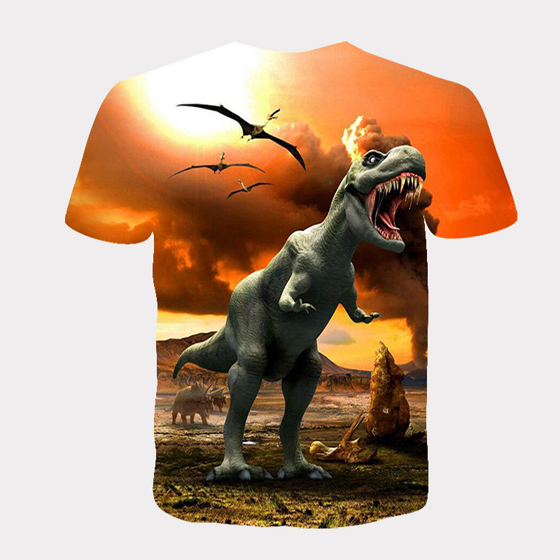 厂家 批发 外贸 夏季款 恐龙3d数码印花宽松情侣装休闲 短袖t恤衫