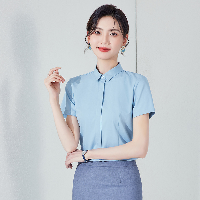短袖v领衬衫女工装夏季新款职业公务员面试正装工作服衬衣套装裙