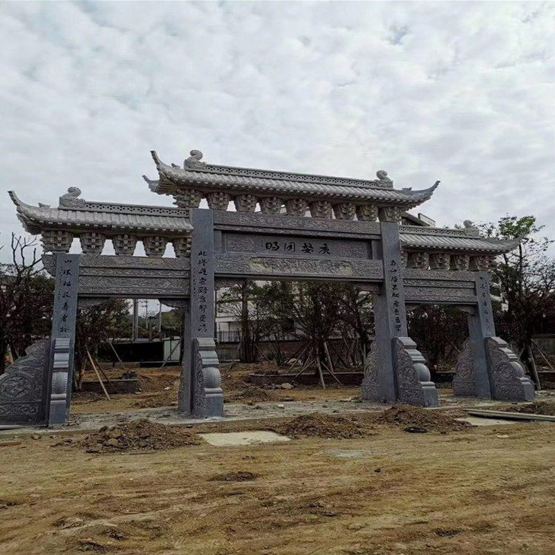 石雕牌楼牌坊村口单门仿古门楼花岗岩大型三门牌坊寺院山门古建筑