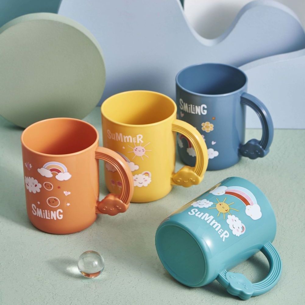 Plastic Cup Children's Cute Gargle Cup Rainbow Printing Student Toilet Tooth Cup Household Parent-Child Cup 0652
