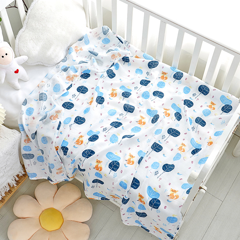 Gauze Bag Quilt Newborn Swaddling Towel Gauze Bamboo Cotton Baby Swaddling Blanket Baby's Bath Towel Printing Baby's Blanket Foreign Trade