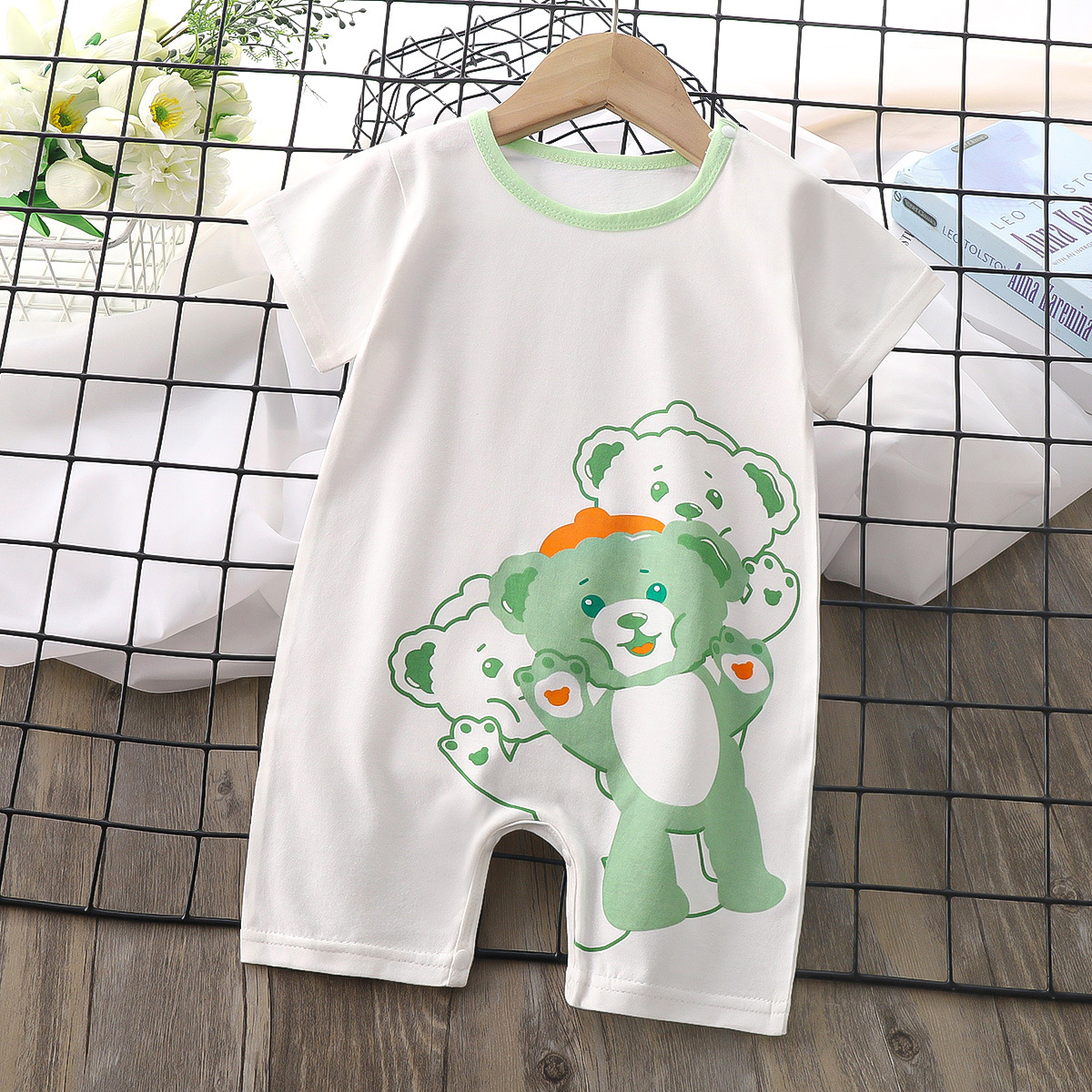 2024 Baby Romper Cotton Summer New Korean Style Baby Boy Thin Women's Short-Sleeved Children's Jumpsuit Romper