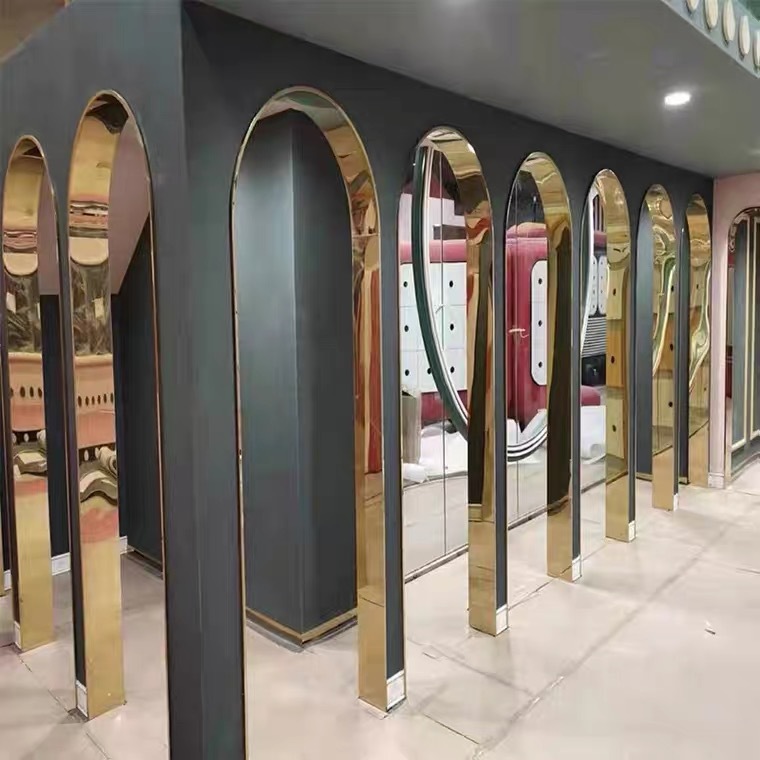 定制不锈钢门框门套装饰酒店大堂圆弧拱形垭口门套阳台包边踢脚线