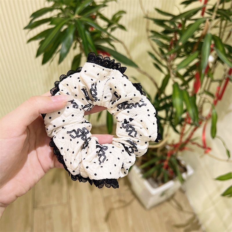 爆款黑色蕾丝边发圈法式波点头绳气质大肠圈高颜值发绳ins风发饰