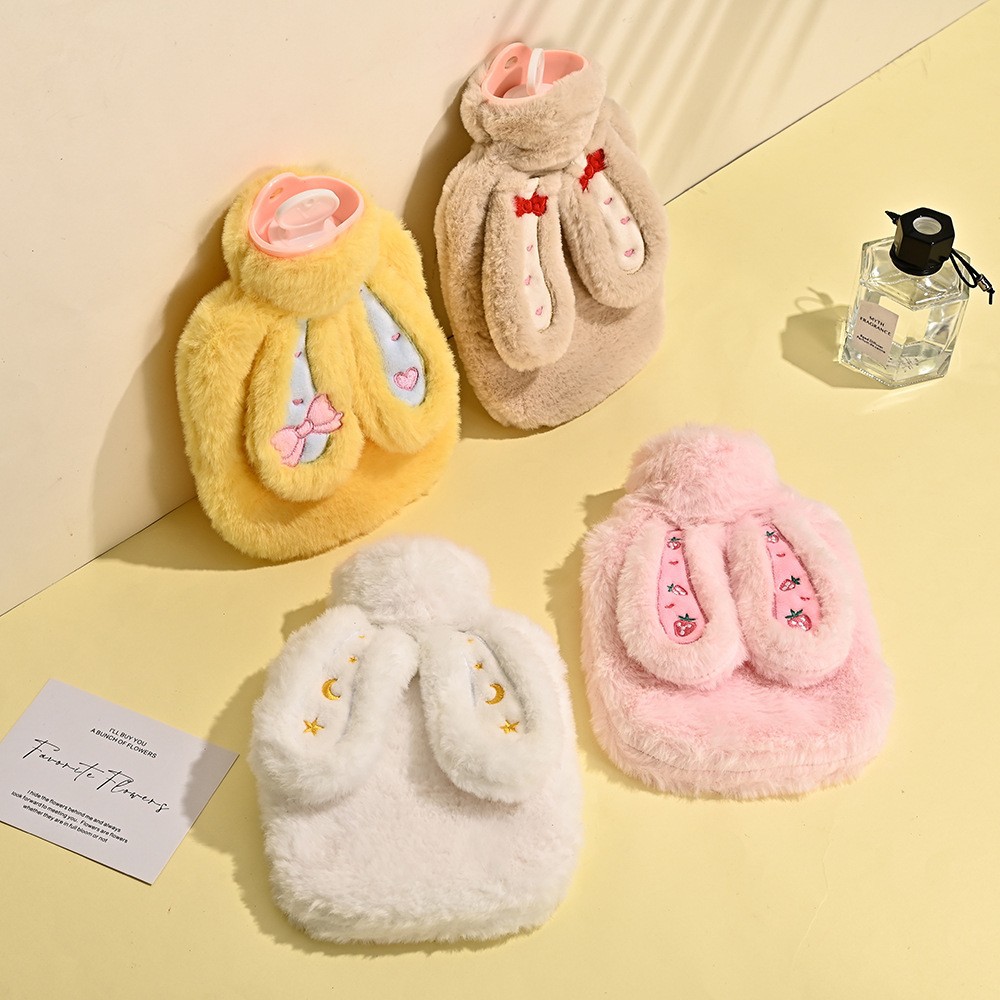 cute plush rabbit ear irrigation hot water bag water injection explosion-proof hot-water bag big ear students carry hand warmer wholesale