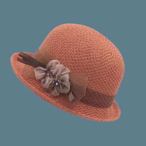 Summer New Knitted Breathable Basin Hat Women's Elegant Small Curling Fisherman Hat Middle-Aged and Elderly Fashionable Sun Protection Hat