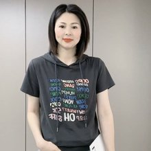 直播同款 2023夏季新款短袖卫衣女上衣大码连帽休闲宽松薄款T恤女