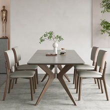 北欧实木岩板餐桌椅现代简约家用白蜡木胡桃色哑光高档家用饭桌子