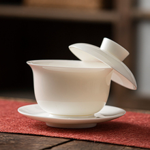 羊脂玉白瓷三才盖碗悬停浮家用单个功夫茶杯具薄胎不烫手高套装档