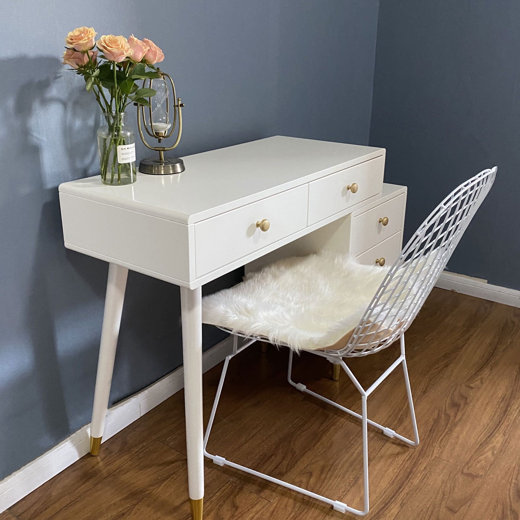 美式轻奢梳妆台 卧室梳妆台实木田园简约化妆台法式小户型化妆桌-报价