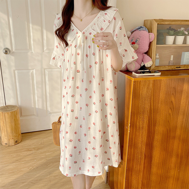 Women's Outdoor Nightdress Summer Pure Cotton Cute Princess Style Short Sleeve 2022 New Pajamas Ins Style