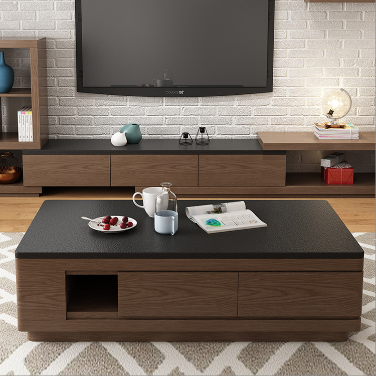 火烧石茶几电视柜组合大理石北欧多功能茶几简约现代客厅家具套装