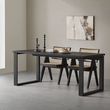 侘寂风黑色碳化实木餐桌家用小户型桌子长方形民宿简约北欧风日式
