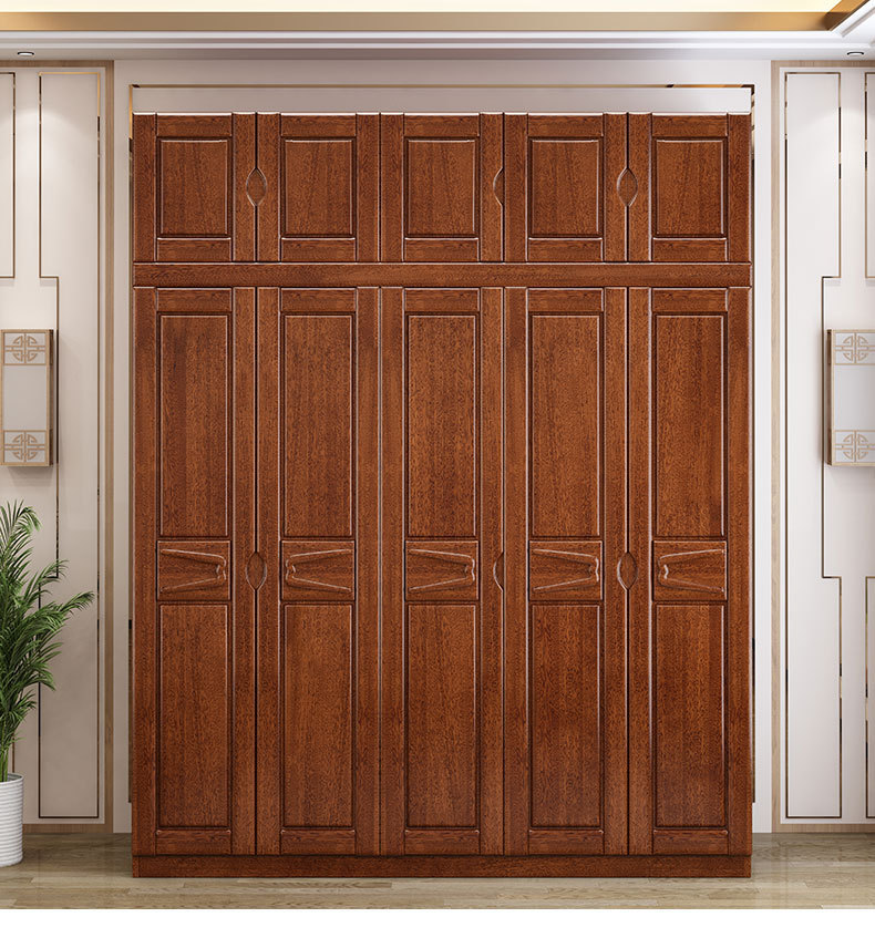 现代简约实木衣柜胡桃木对开门三四五六门大衣橱卧室家具厂家批发