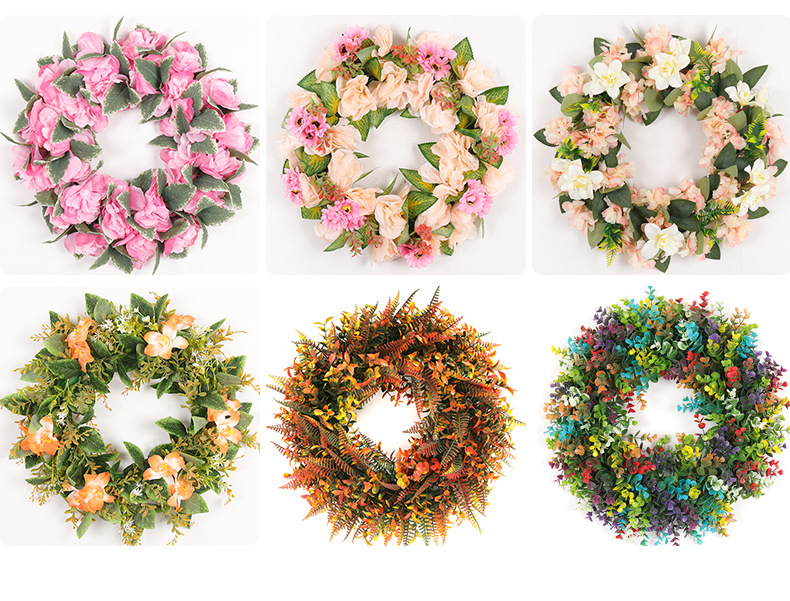 批发仿真花环 塑料绢布假花45cm塑料摆件婚礼装饰草环 摄影道具
