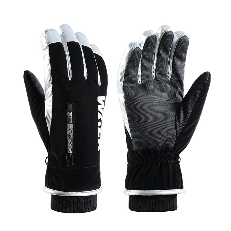 Winter Ski Gloves Men's Thermal Insulation Fleece-Lined Thick Windproof Cold-Proof Water-Repellent Reflective Stripe Cycling Warm Gloves