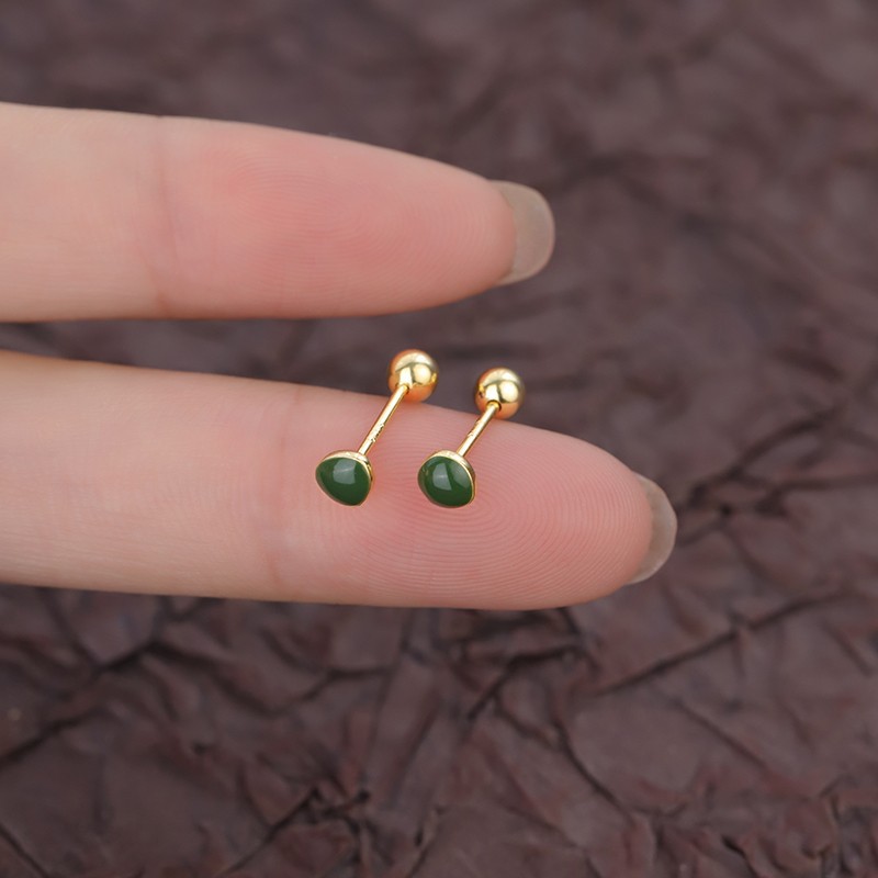 Trendy Personality Green Avocado Screw Tightening Buckle Stud Earrings for Women Simple Mini Small Oval Ear Bone Stud Ear Rings