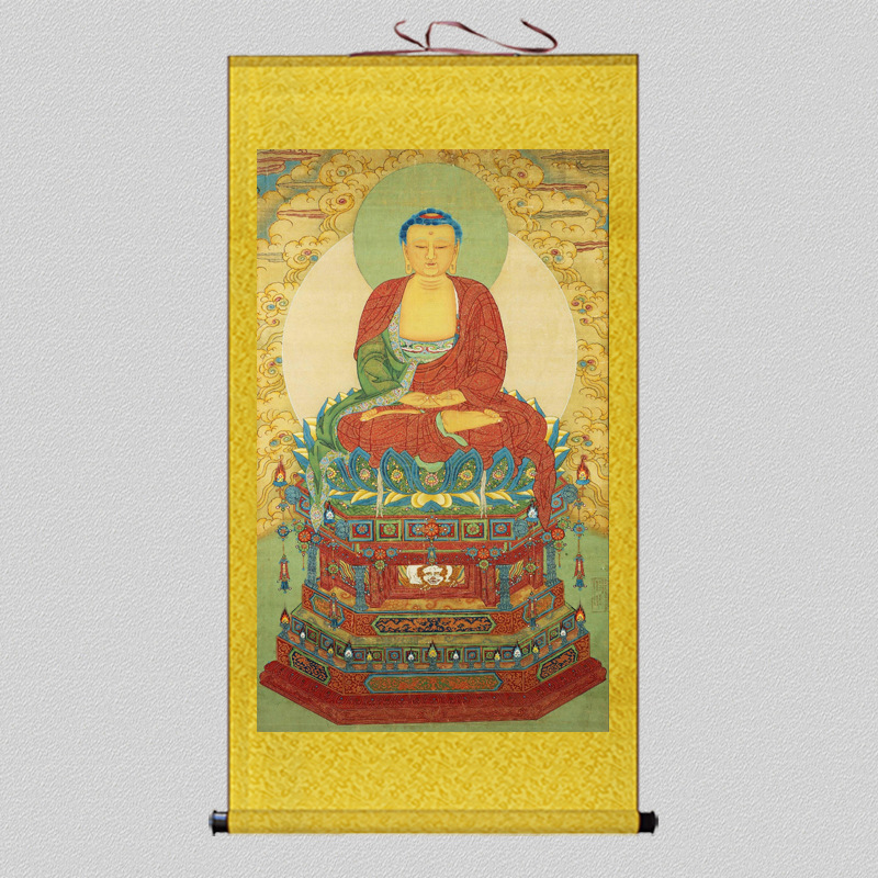 古画挂画南无阿弥陀佛画像家用释迦牟尼佛家用佛堂客厅玄关卷轴画