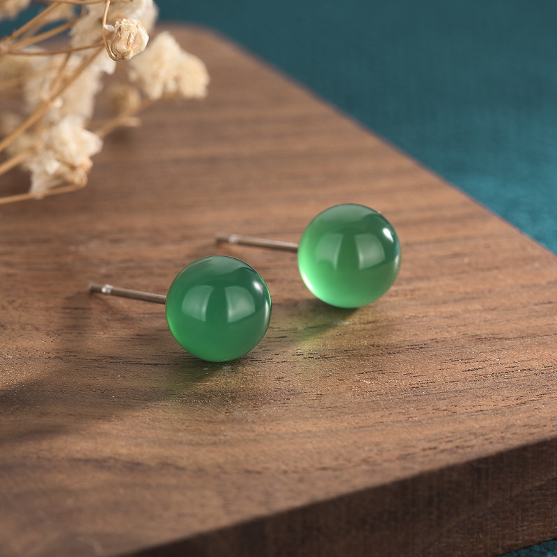 live streaming drainage with goods welfare activity jade earrings retro round emerald chalcedony agate earrings for women