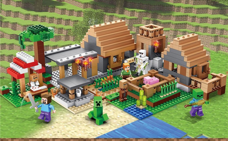 巨象jx30051我的世界方块灵异村庄小颗粒积木拼装男孩搭房子玩具