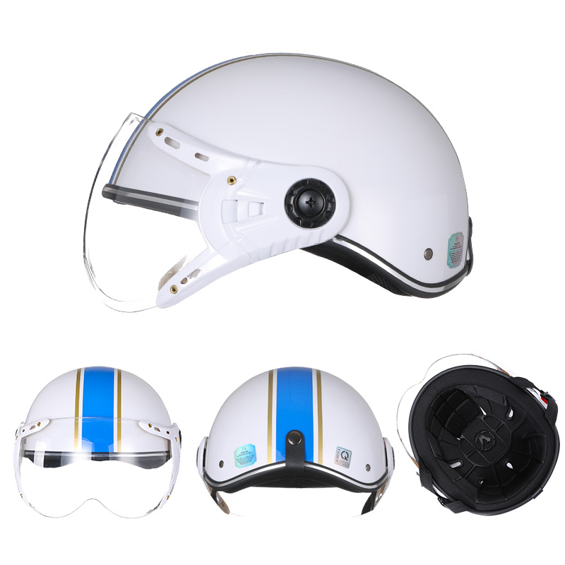 电动摩托车头盔男女全半盔冬季复古越南瓢盔电瓶车轻便橘色骑行帽