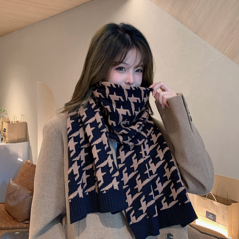 Autumn and Winter New Knitted Artificial Cashmere Scarf Women's Large Houndstooth Scarf Light Luxury High-Grade Warm Scarf Wholesale