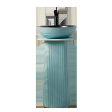 8E7Q莫兰迪蓝色阳台洗手台盆一体卫生间立柱式洗脸盆户外立式柱盆