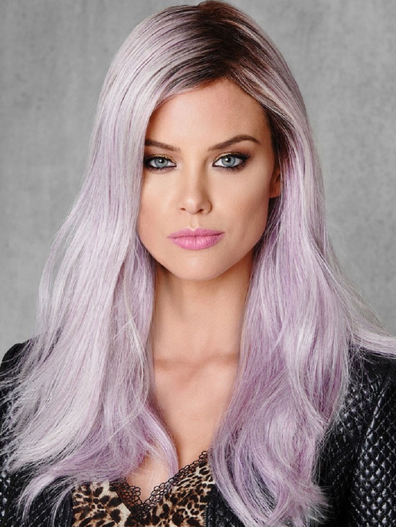 假发女 欧美假发 染色渐变紫色蓬松长卷发女士化纤高温丝假发头套