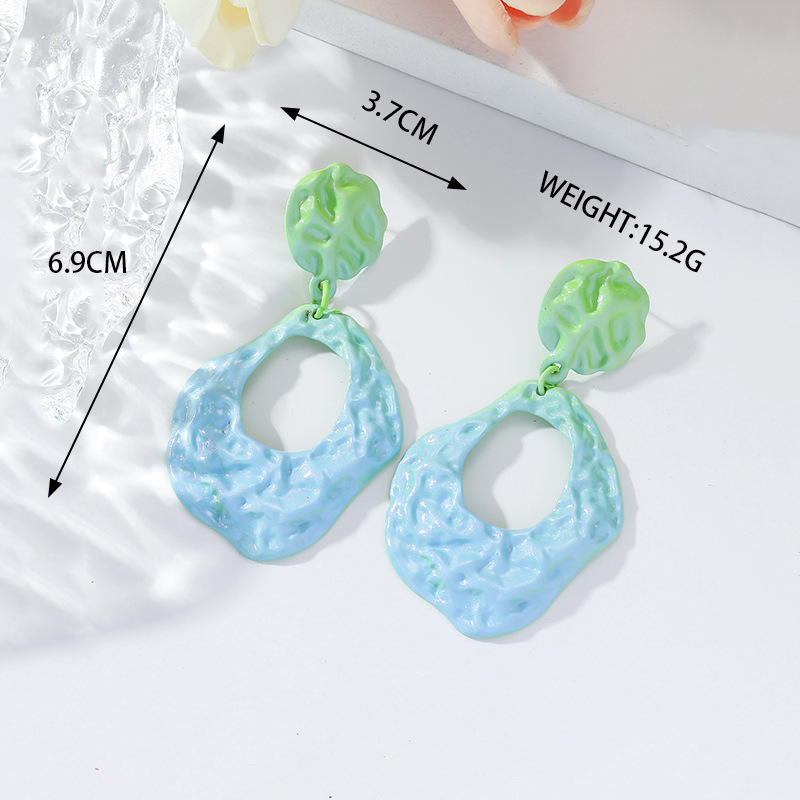 Foreign Trade Hot Selling Product Gradient Color Stitching Geometric Earrings Leaves Pentagram Alloy Ornament Creative All-Match Personality Style