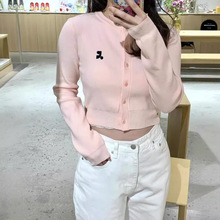 韩国restandrecreation针织衫外套女短款修身RR刺绣春秋开衫长袖