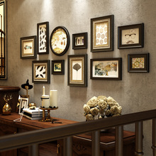 欧式复古实木照片墙相框墙餐厅酒店挂墙装饰画美式沙发背景墙画框