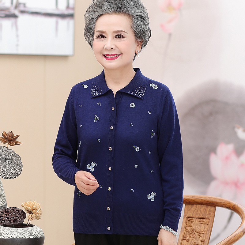 老年人秋装女薄款开衫妈妈上衣服60至70岁奶奶装太太秋冬毛衣外套