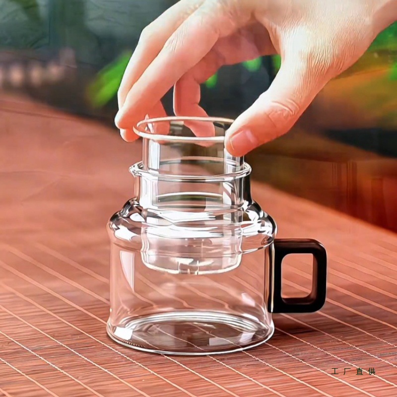 迷你玻璃墩墩壶茶水杯男女士个人家用小巧透明泡茶壶茶水分离