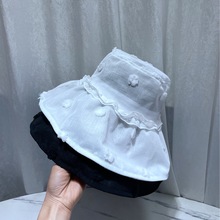 韩版ins白色蕾丝花朵大檐渔夫帽子女夏季薄款透气防晒遮阳帽盆帽