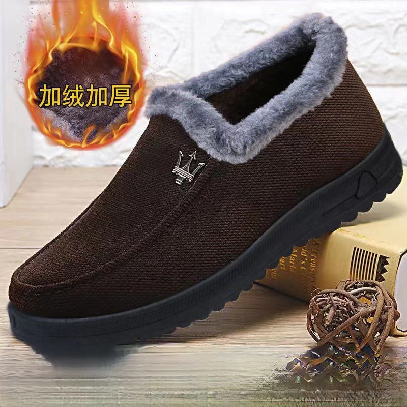 Winter New Old Beijing Cloth Shoes Middle-Aged and Elderly Leisure Warm Cold Protection Thickening Fleece-Lined Slip-on Dad Men's Cotton Shoes