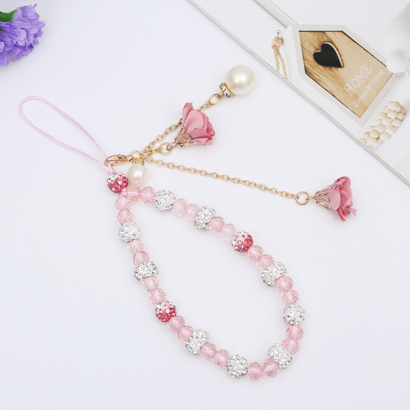 Short Mobile Phone Lanyard Creative Plaster Flower Bracelet Bracelet Crystal Halter Phone Case Pendant Flower Pendant for Women