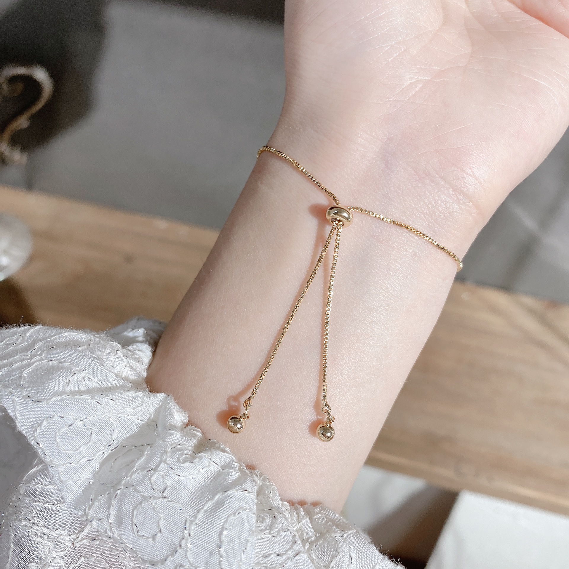 Korean Style New Simple Niche Bracelet All-Match Gold-Plated Shell Pull Bracelet Zircon Temperament Bracelet Wholesale