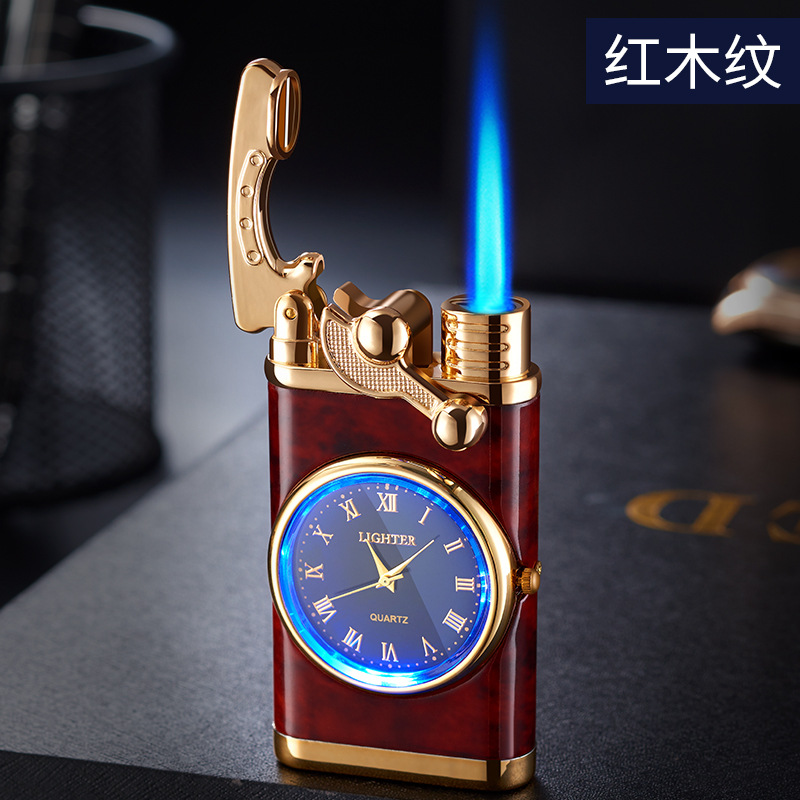 Hf606 Rocker Arm Straight Blue Flame Creative Real Dial Gas Lighters Advertising Logo Making Gift Lighter