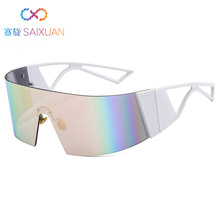 A2021新款真膜炫彩全包太阳镜 防风弯片无框连体欧美时尚飞行眼镜