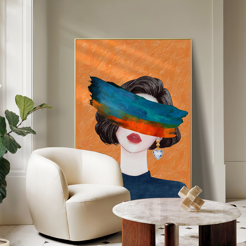 卧室装饰画简约大气抽象人物女沙发背景墙挂画现代轻奢羽毛床头画