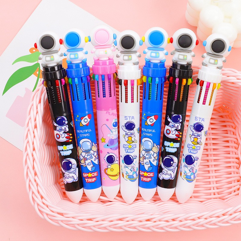Cartoon Astronaut Ten-Color Ballpoint Pen Student Stationery 10 Color Pen Color Gel Pen Hand Account Multi-Color Pressing Pen